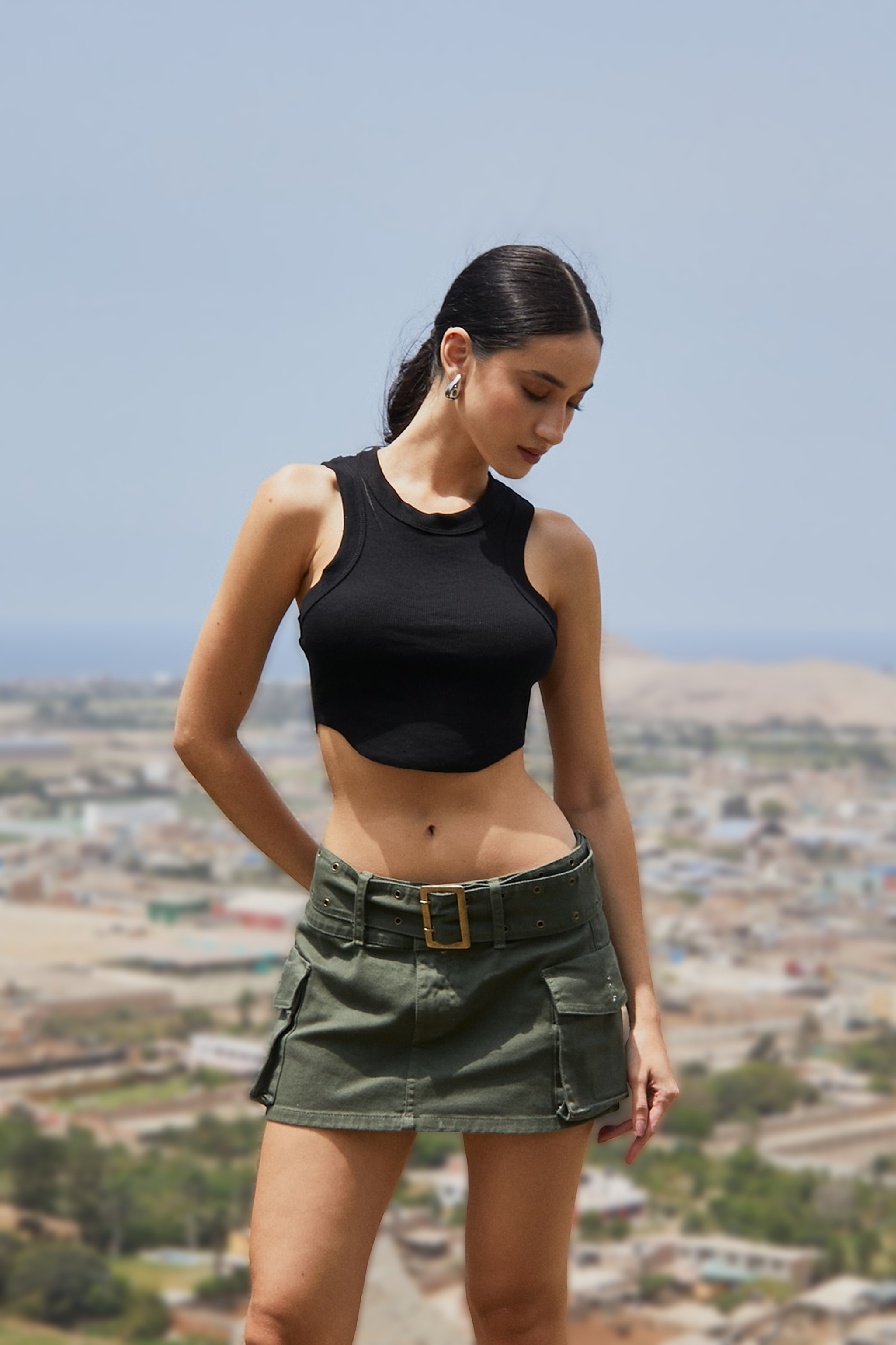 Falda Denim Cargo - Verde