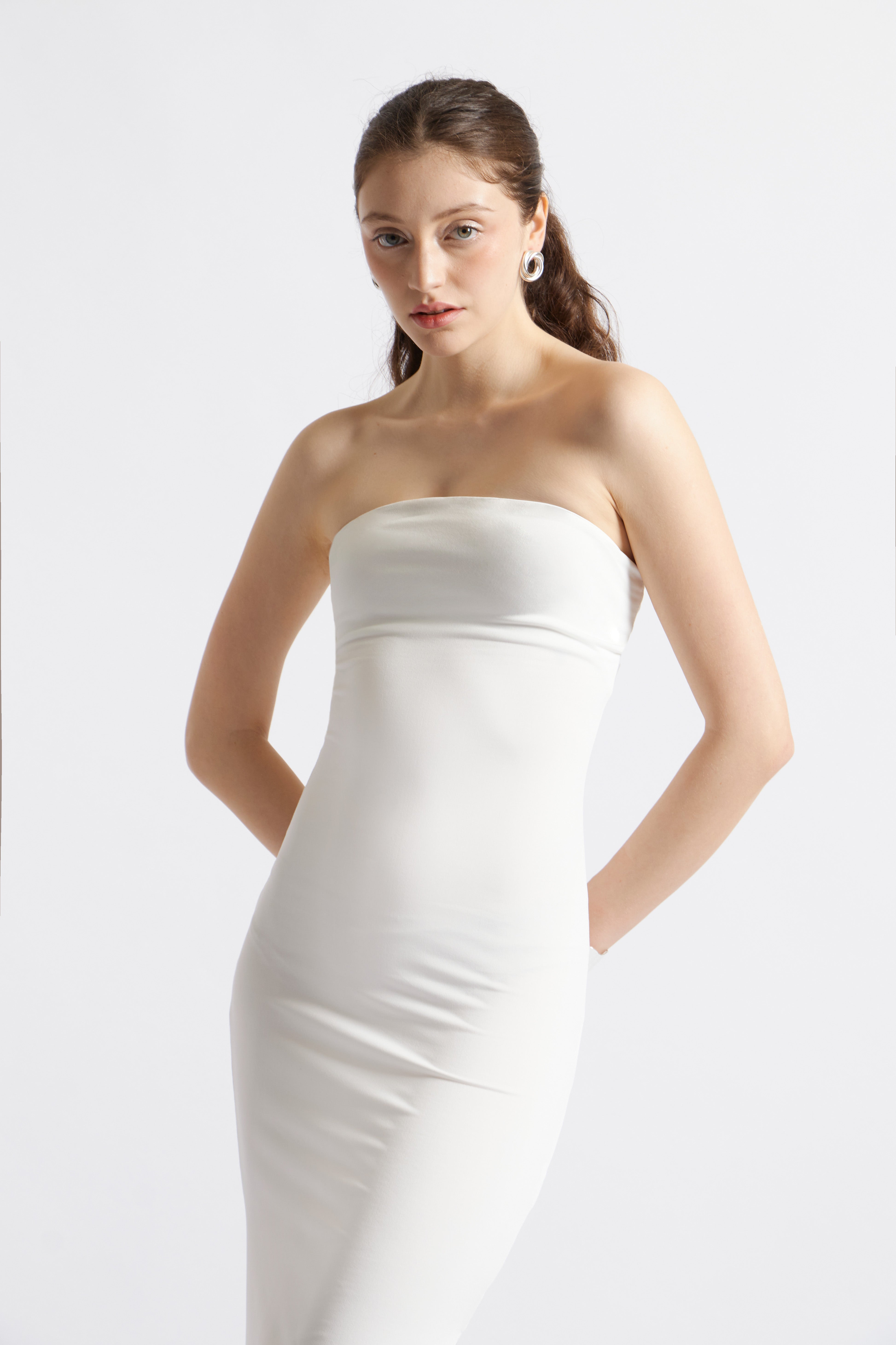 Vestido Recto Strapless - Perla