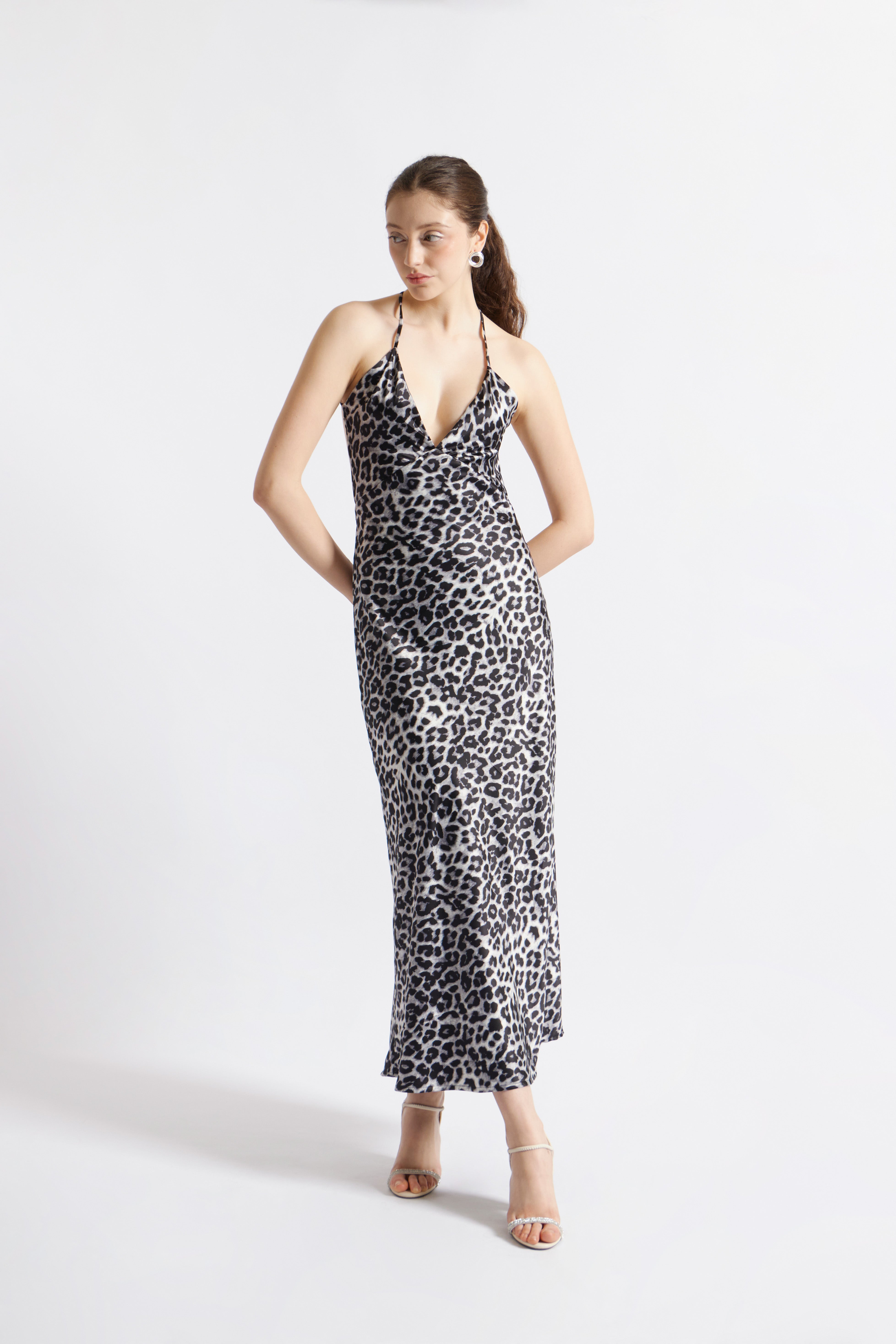 Vestido Lencero Satinado - Leopardo Gris