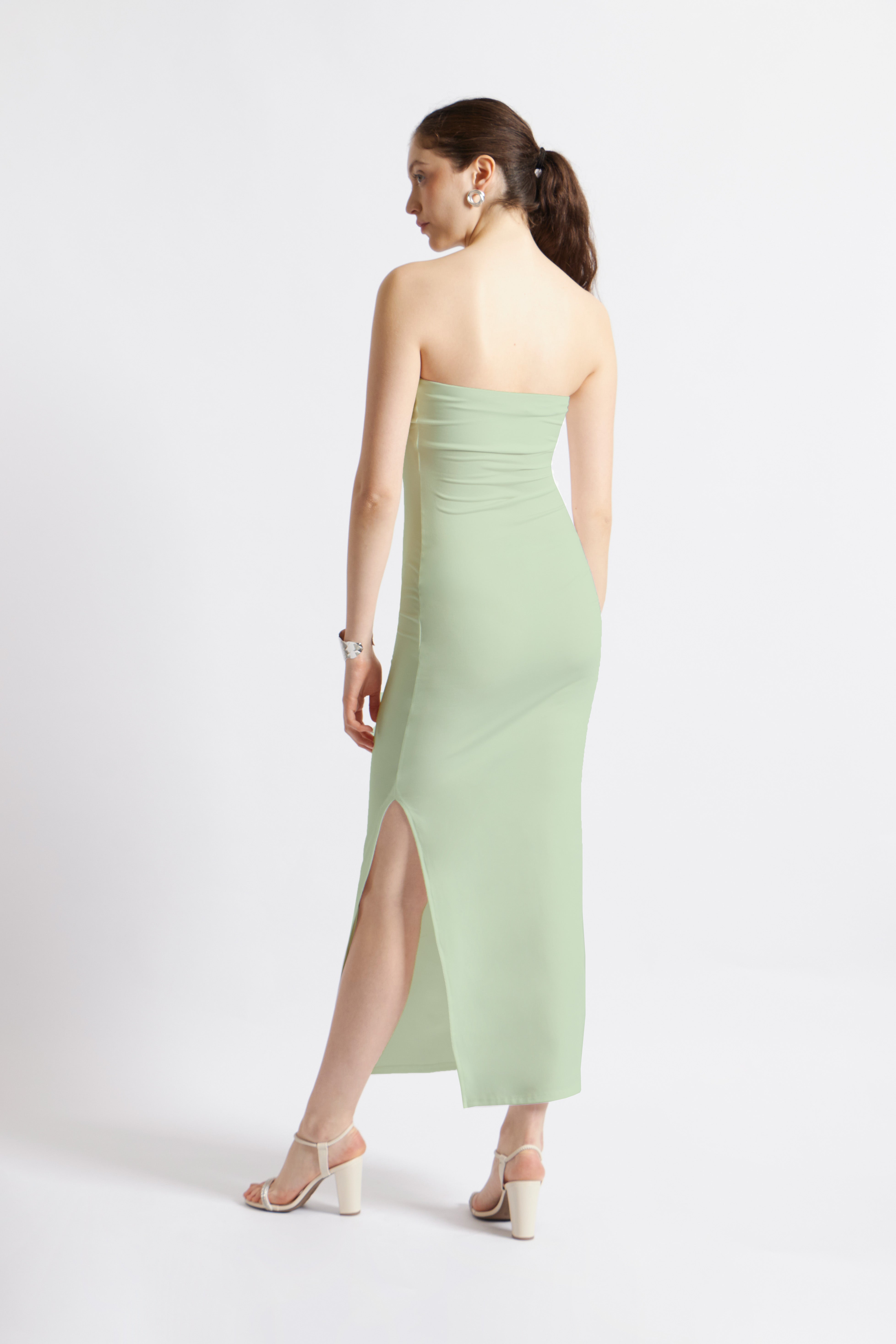 Vestido Recto Strapless - Verde Pistacho