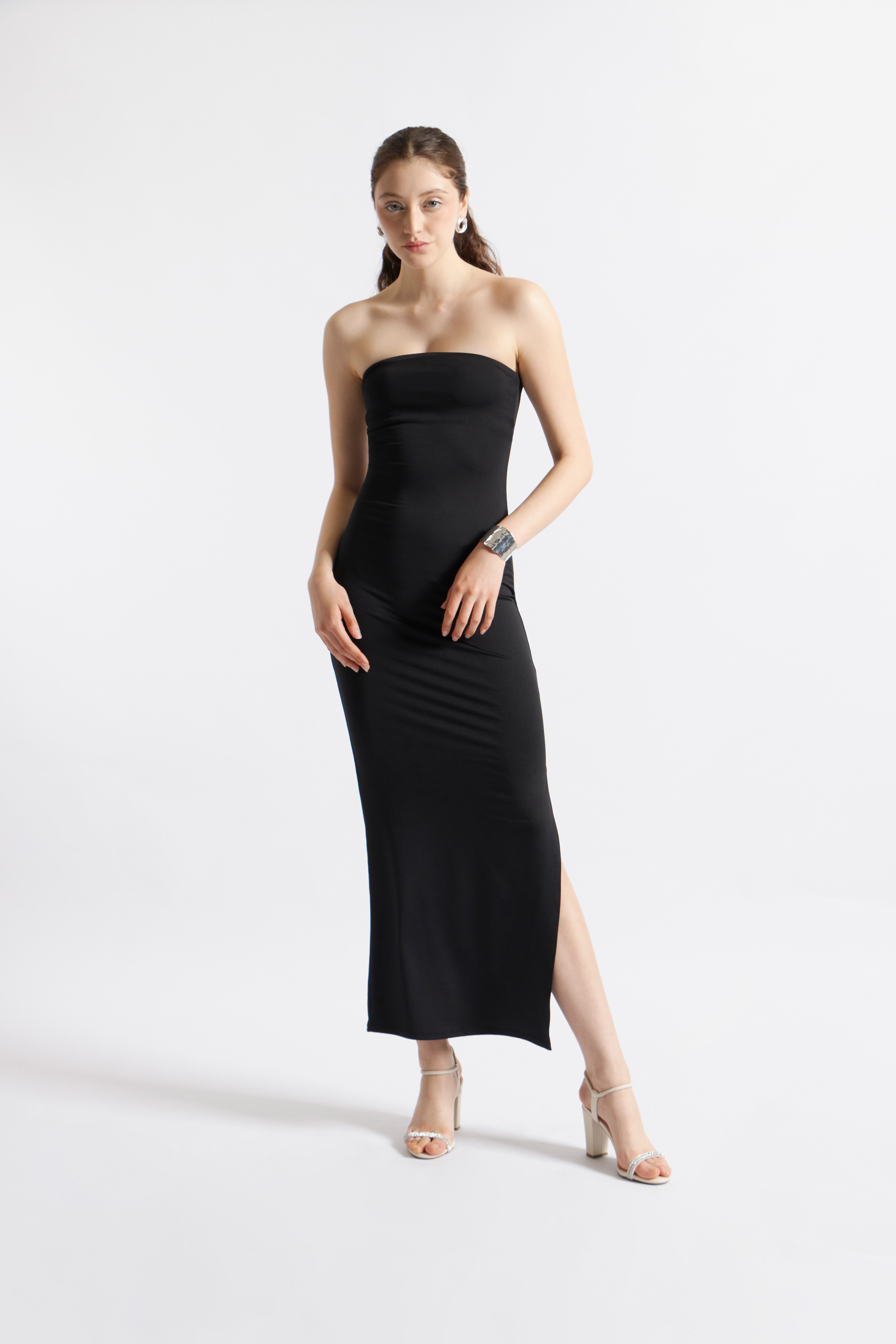 Vestido Recto Strapless - Negro