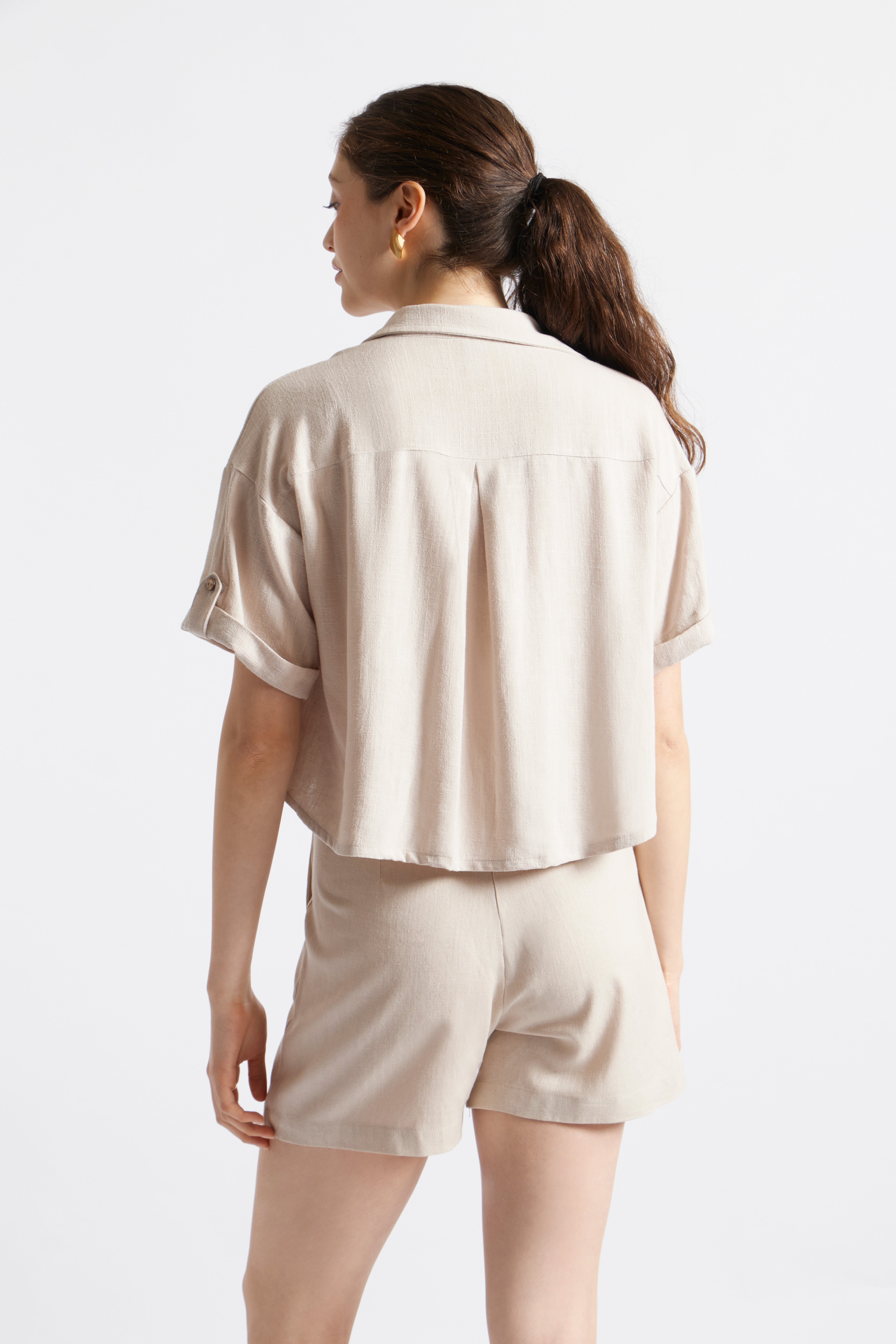 Blusa Corta Lino - Beige