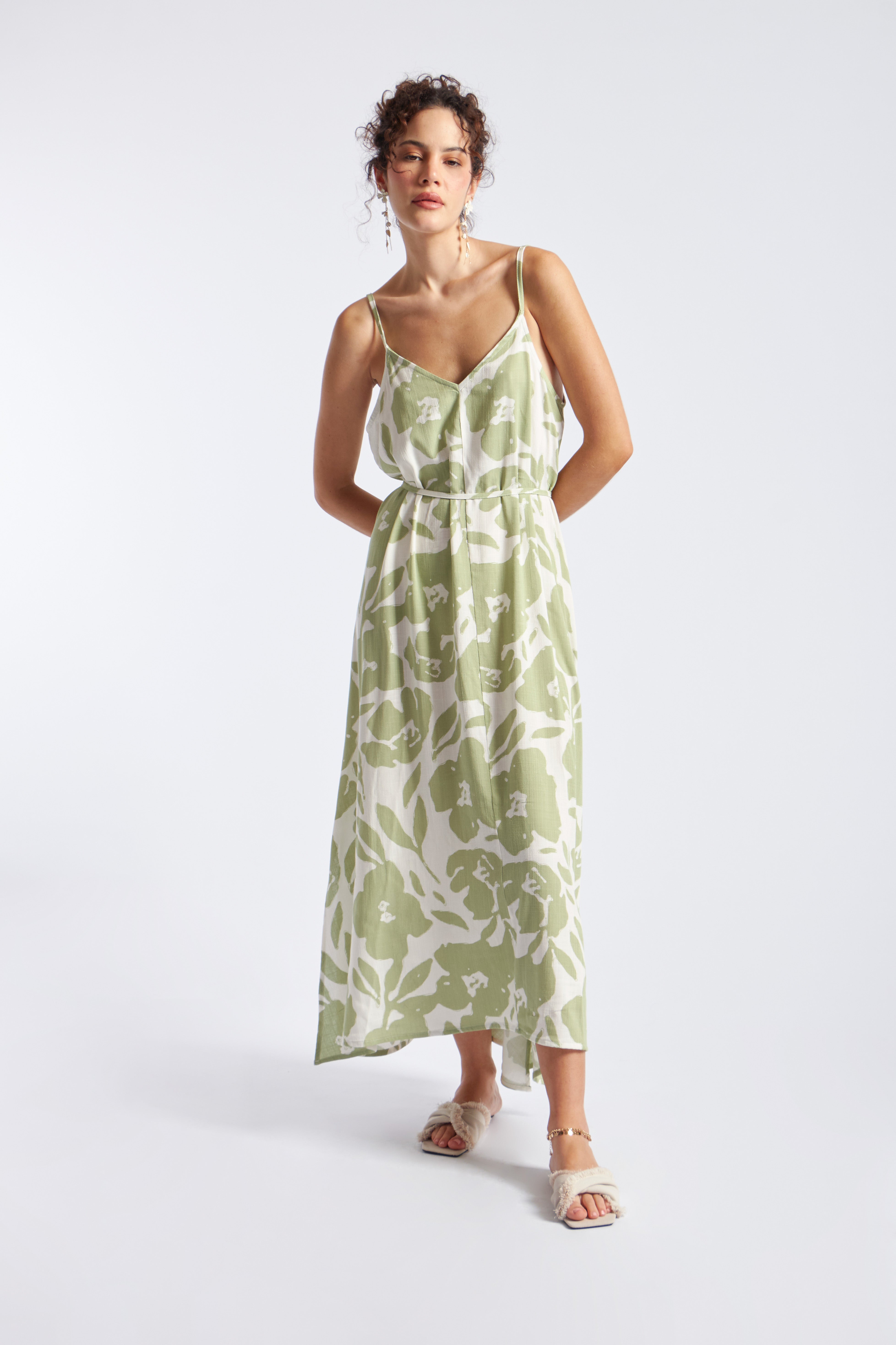 Vestido Tiras Estampado - Estampado Verde