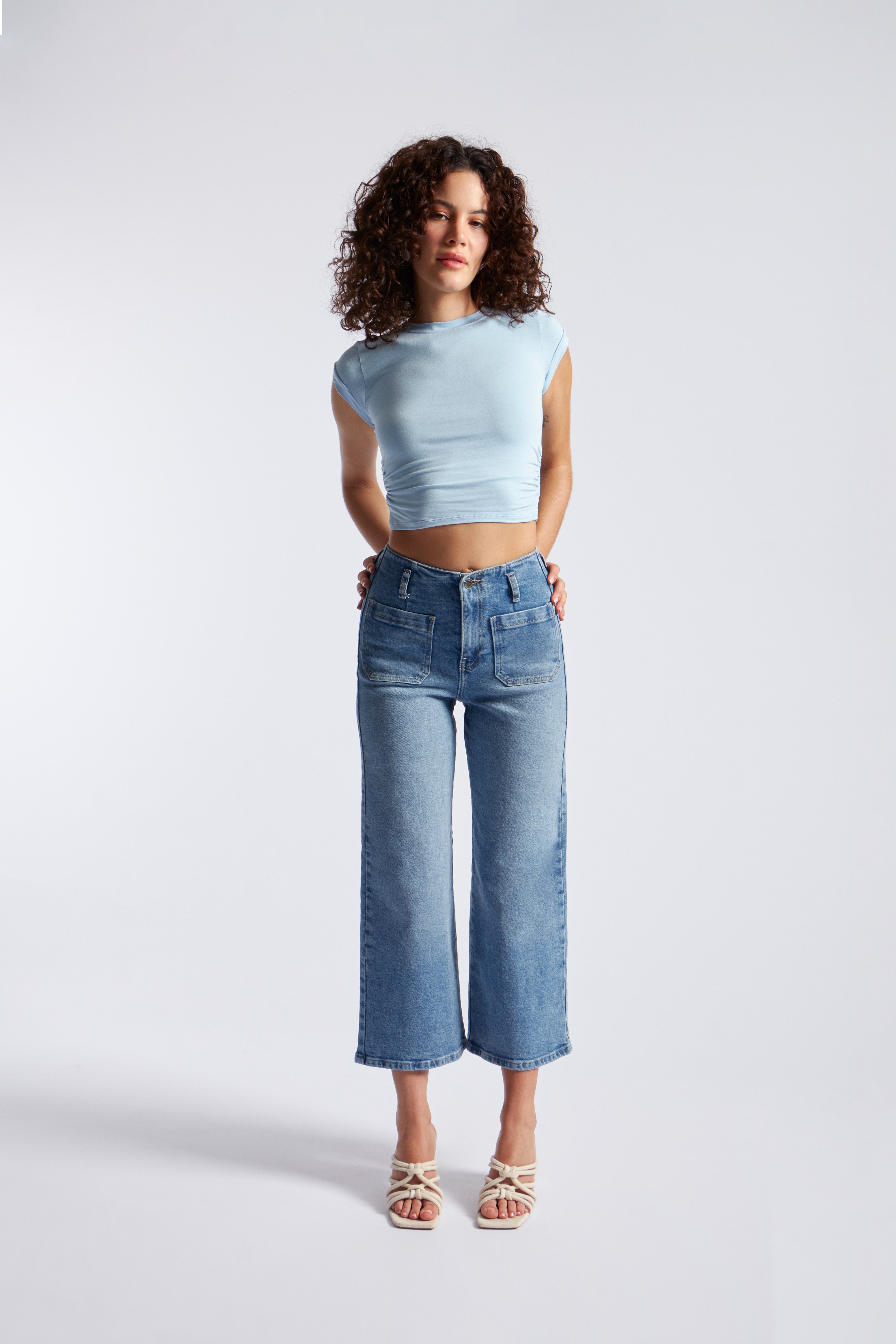 Jean Wide Leg Cropped - Celeste