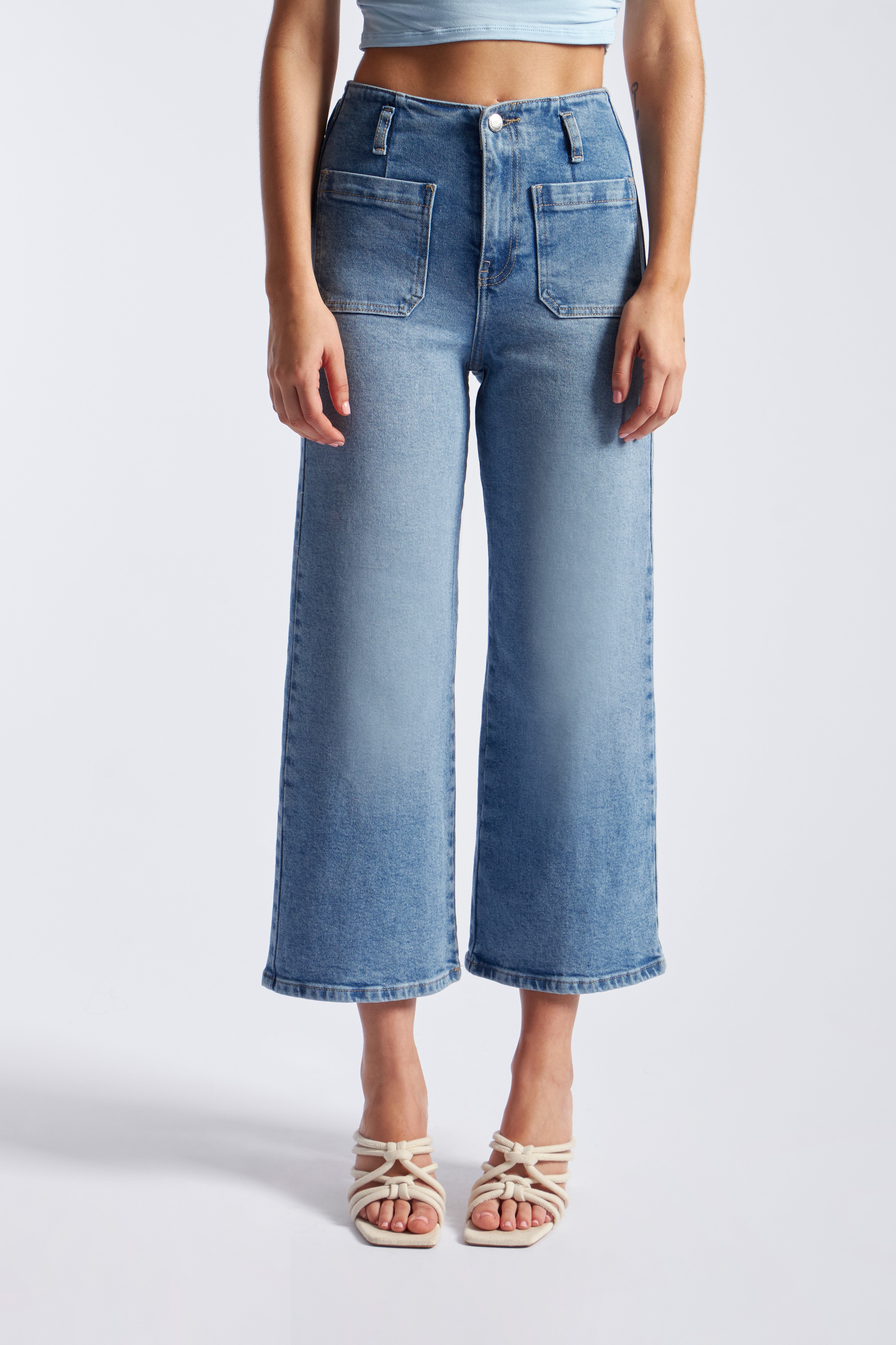 Jean Wide Leg Cropped - Celeste