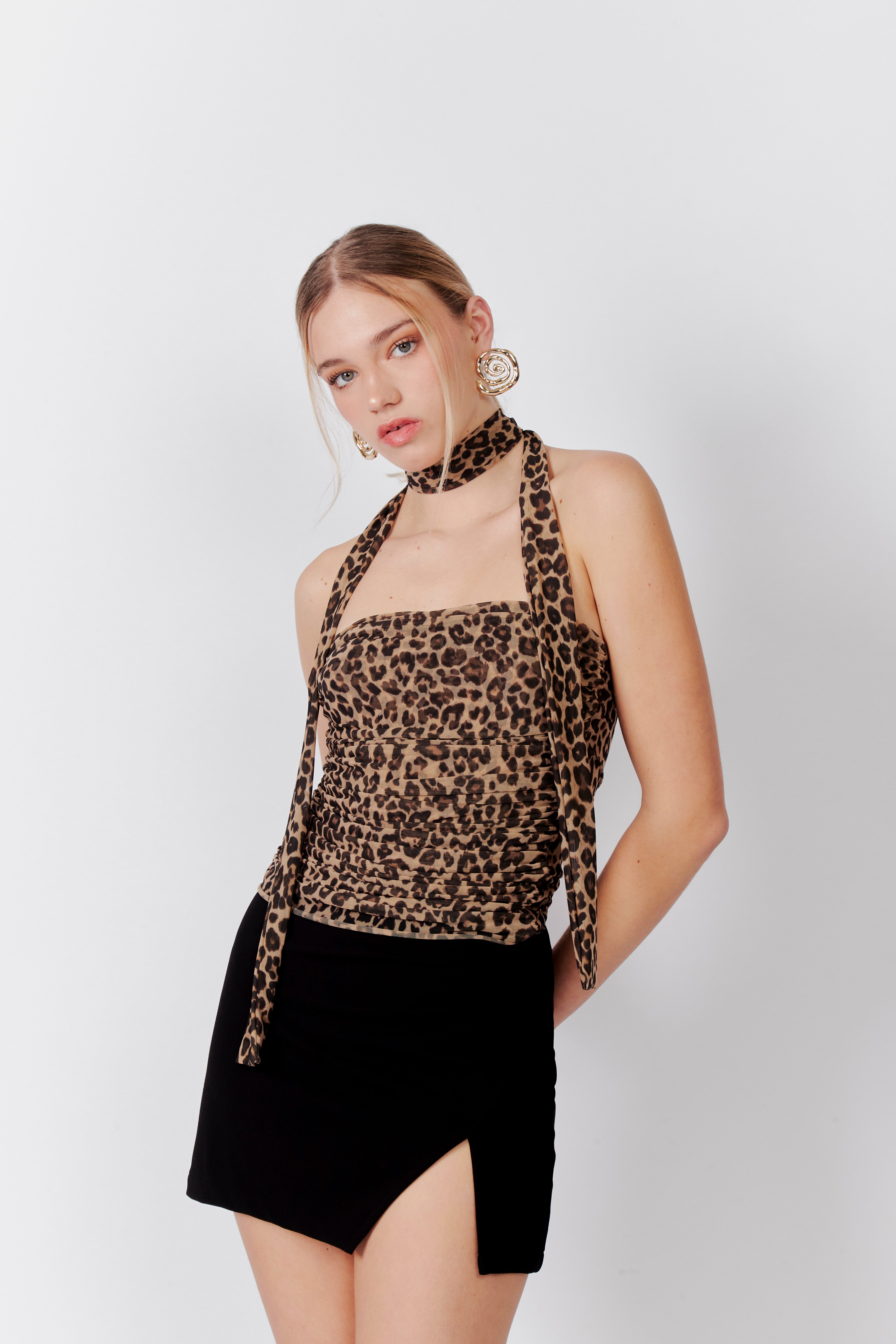 Top Strapless Lazo Removible - Leopardo Beige