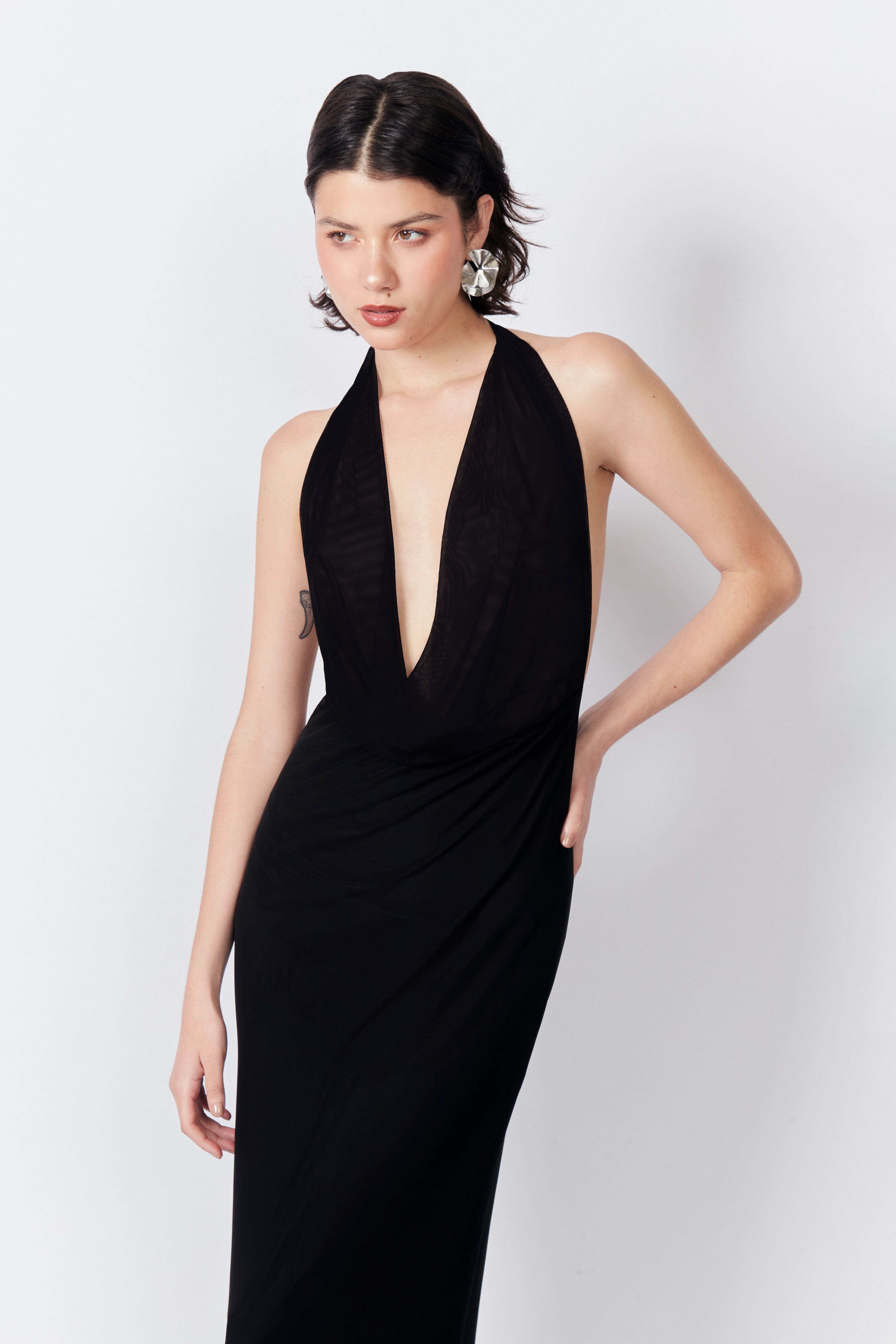 Vestido Largo Mesh - Negro