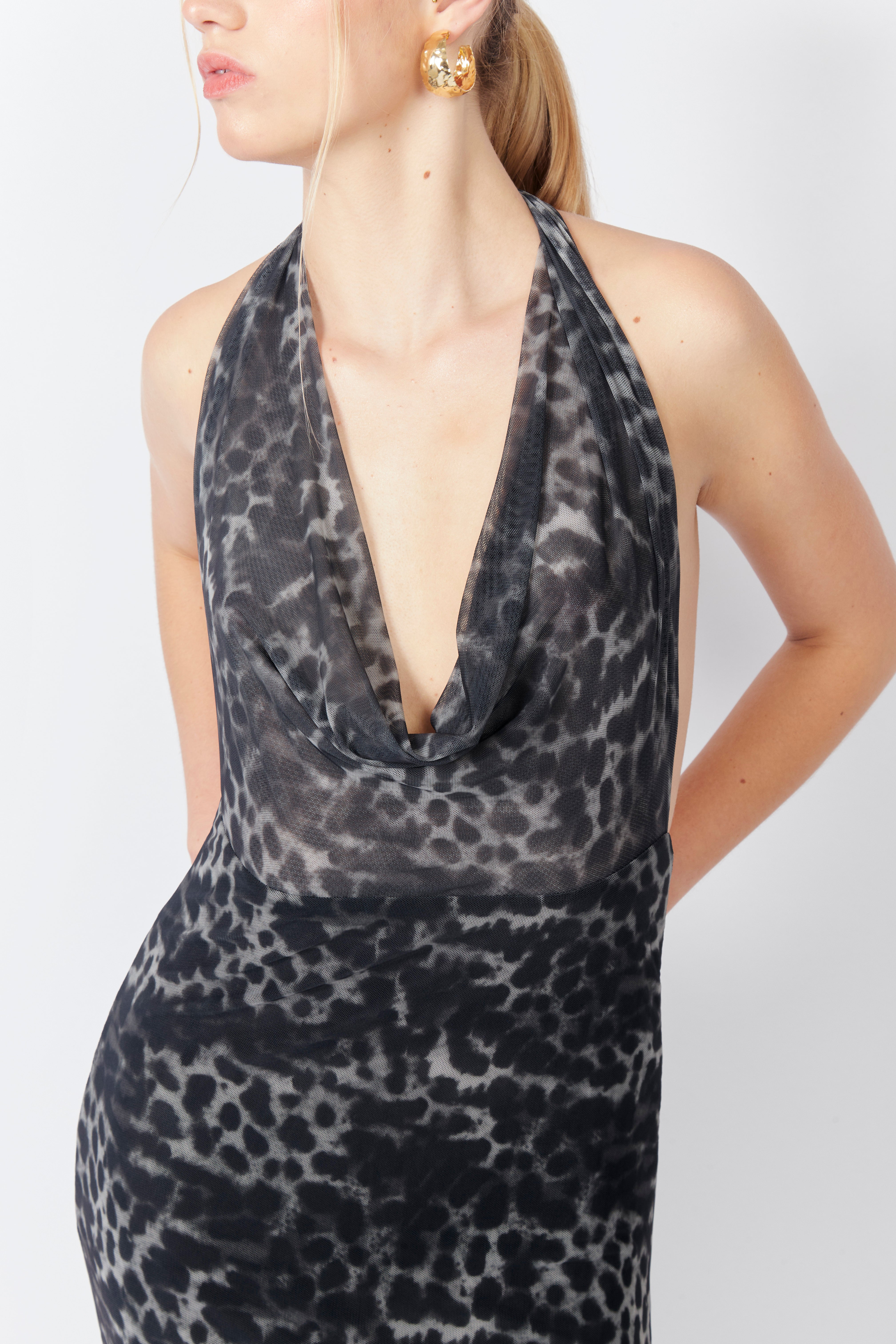 Vestido Largo Mesh - Leopardo Gris