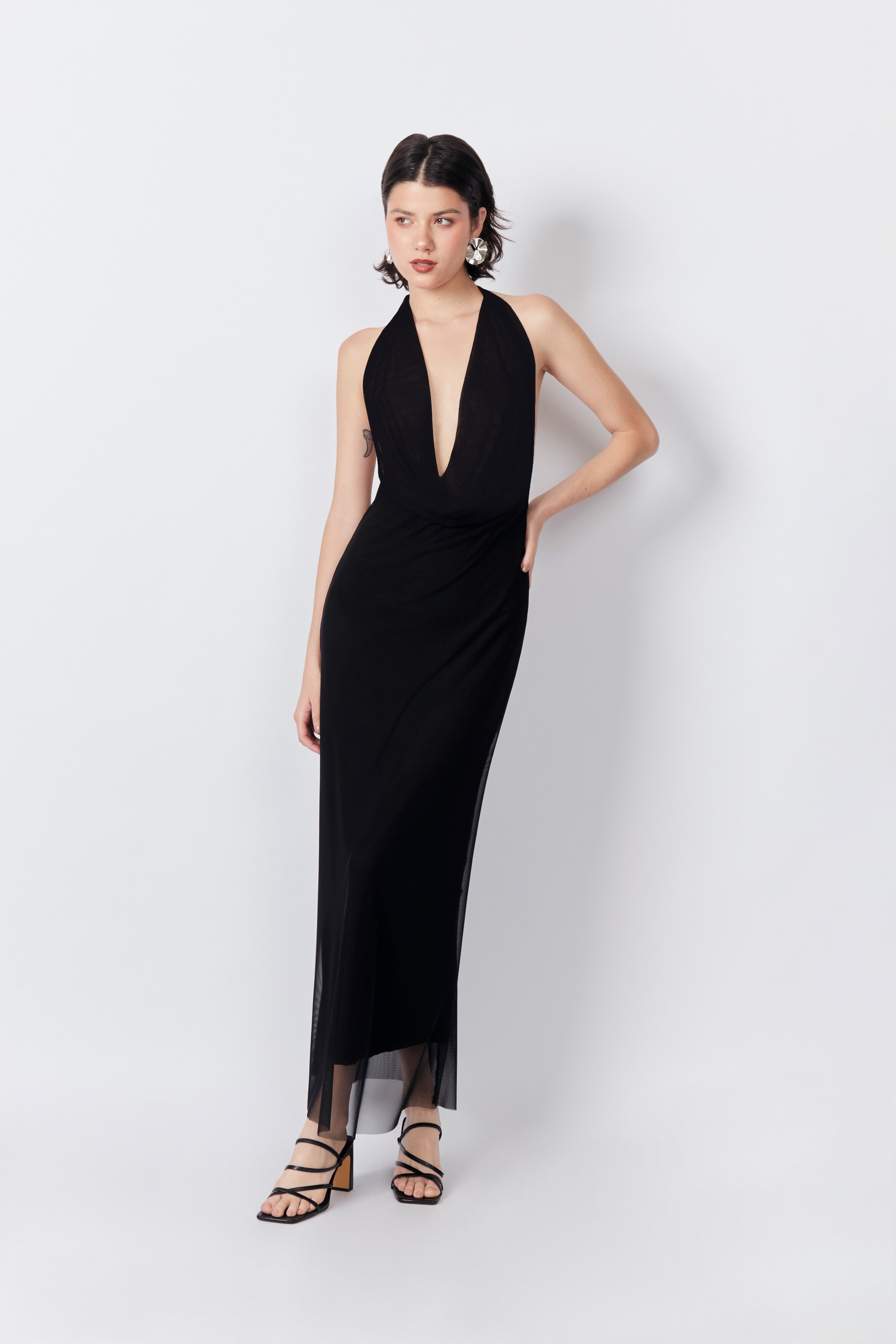 Vestido Largo Mesh - Negro