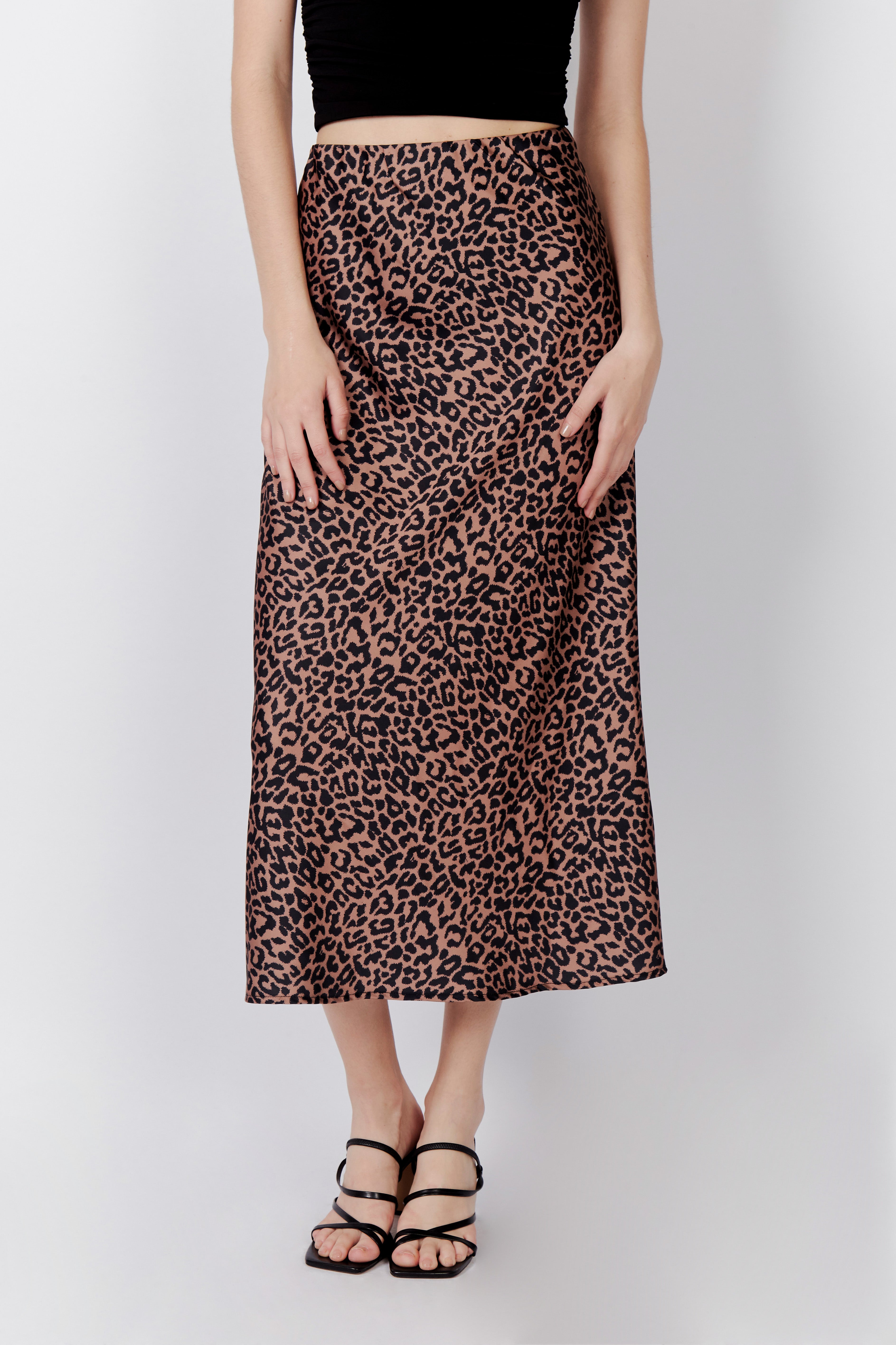 Falda Satinada Fluida - Leopardo Print